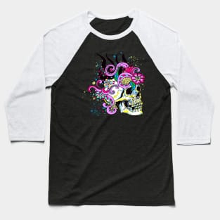 Floral Ornaments Skull Ornate Flowers Skeleton Baseball T-Shirt